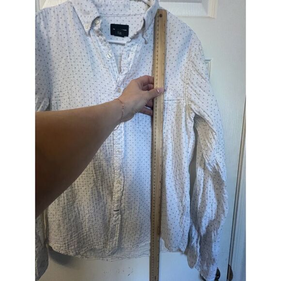 Club Monaco Long Sleeve Round Hem Polka Dot Button Down Shirt White Womens Sz SP - Picture 6 of 9